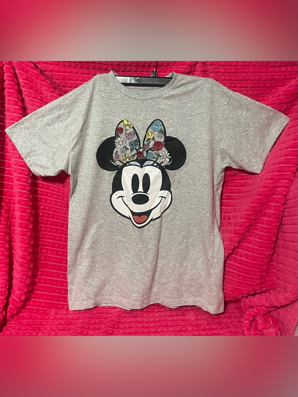 Disney Gray Minnie Mouse Tee with Floral Stitching Bow